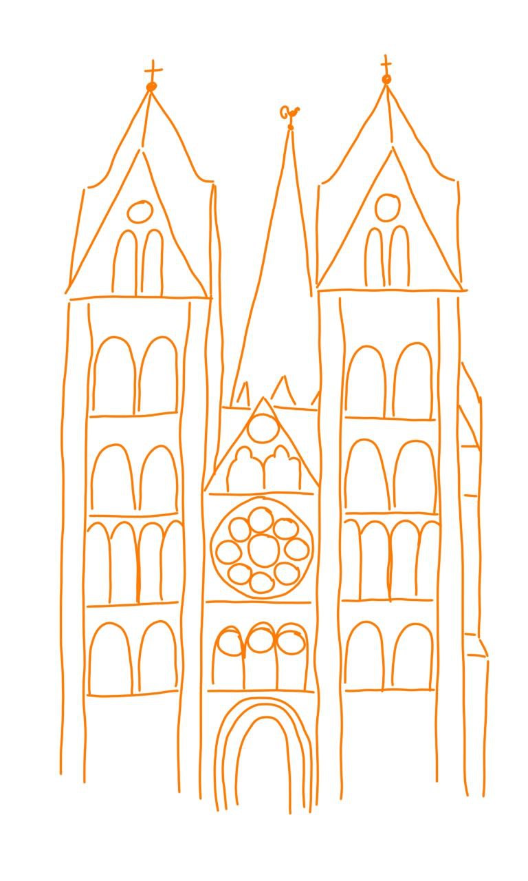 Linienzeichnung zweier Kirchtürme in Limburg