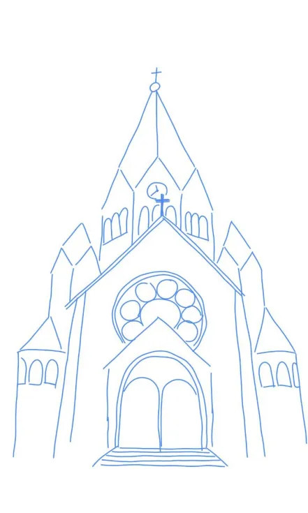 Linienzeichnung einer Kirche