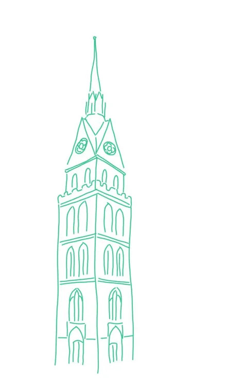 Linienzeichnung eines Kirchturms in Lübeck